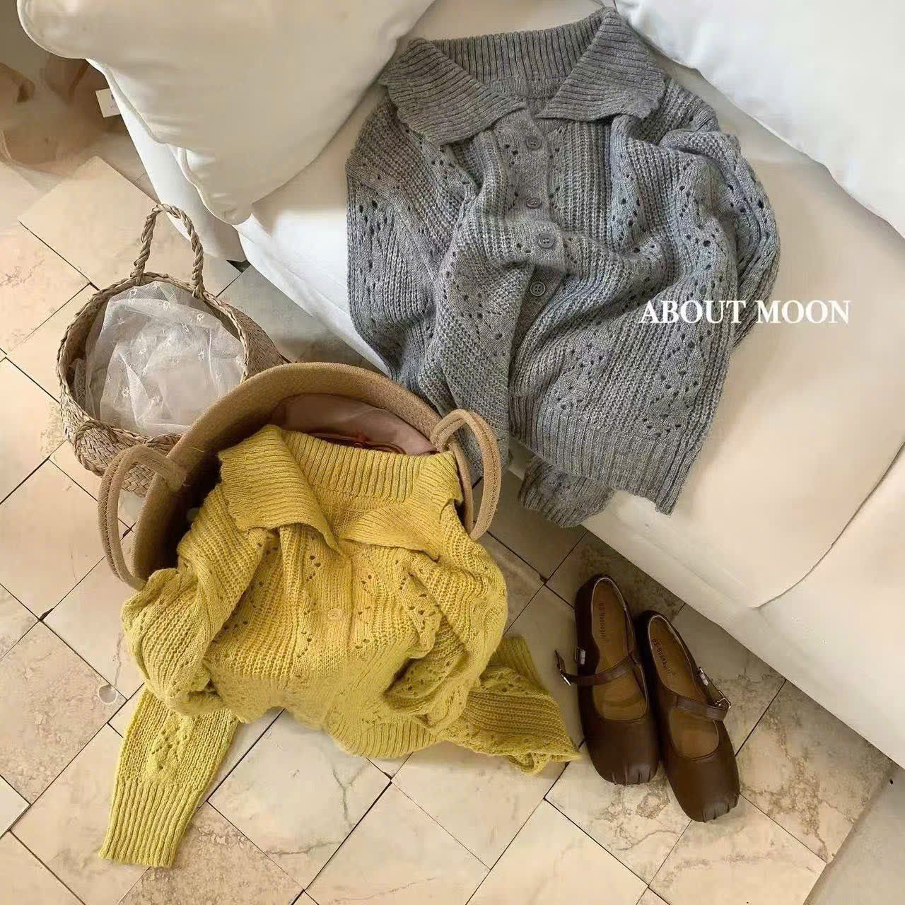  Áo len cổ bẻ form ngắn chất len dày co giãn - XÁM - E189 