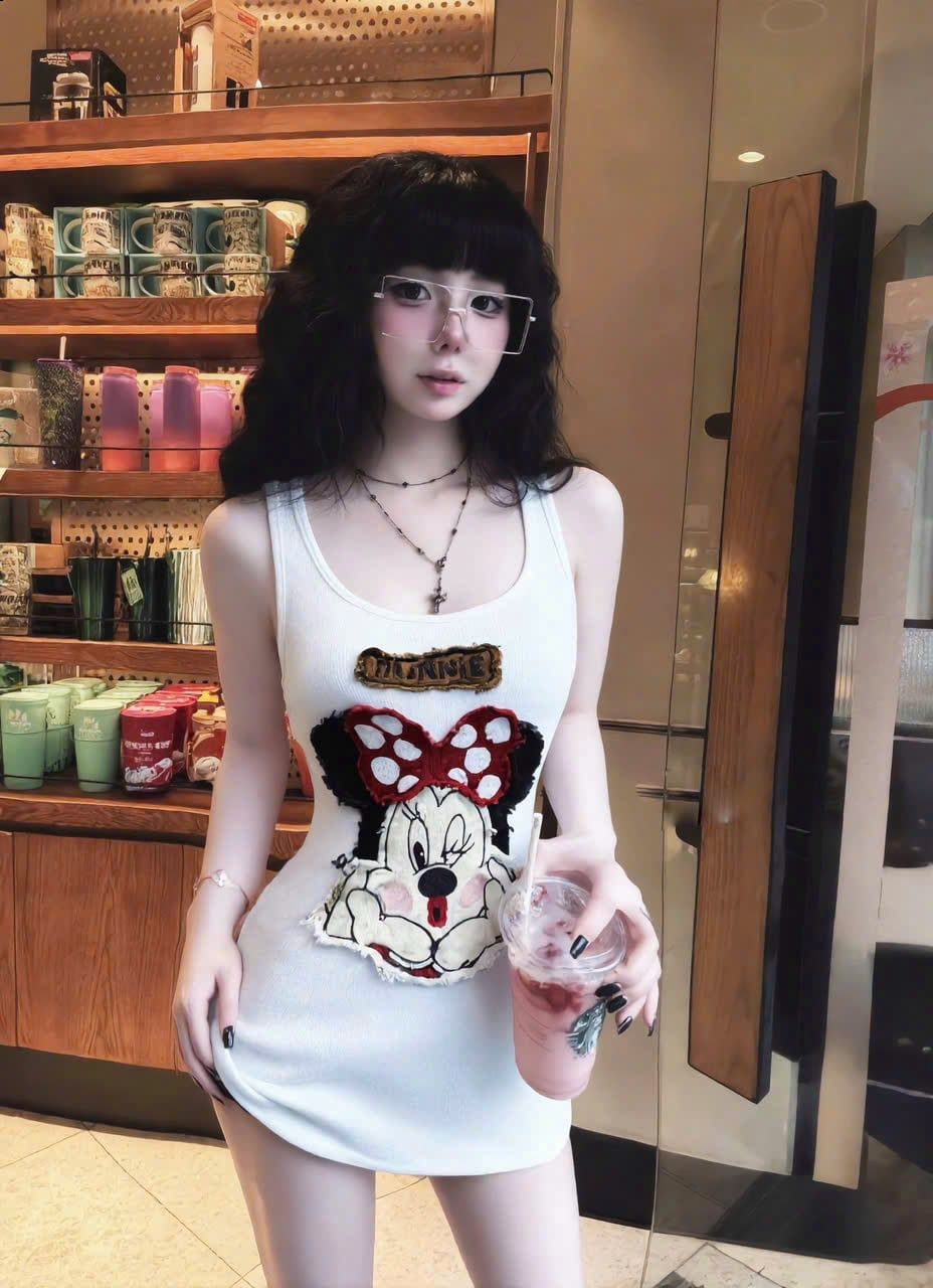  Váy body ba lỗ hình MICKEY cute tôn dáng - TRẮNG - K259 
