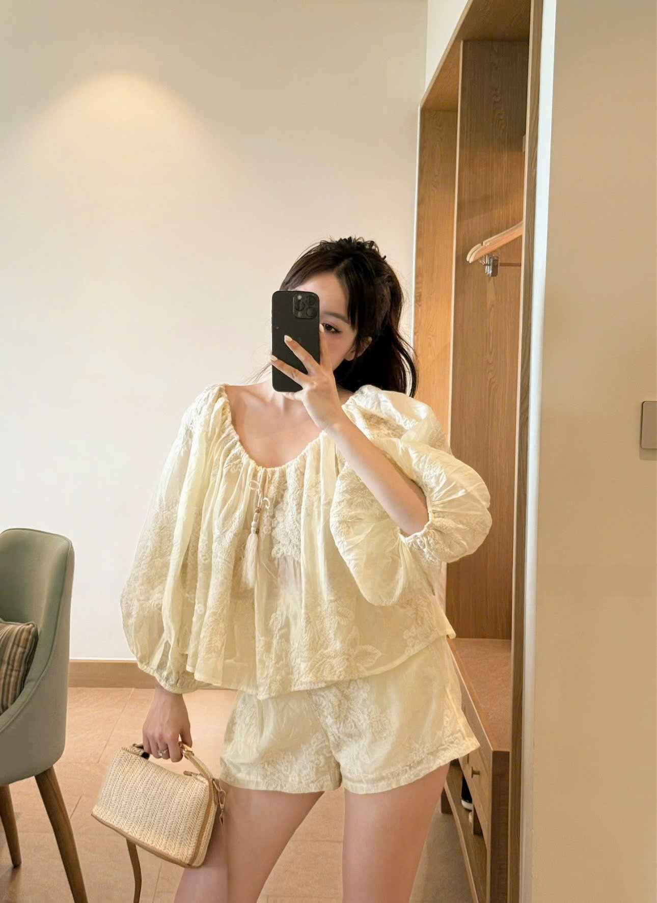  Set 3 món thêu hoa voan tơ kèm quây phối quần short - E298 h54 