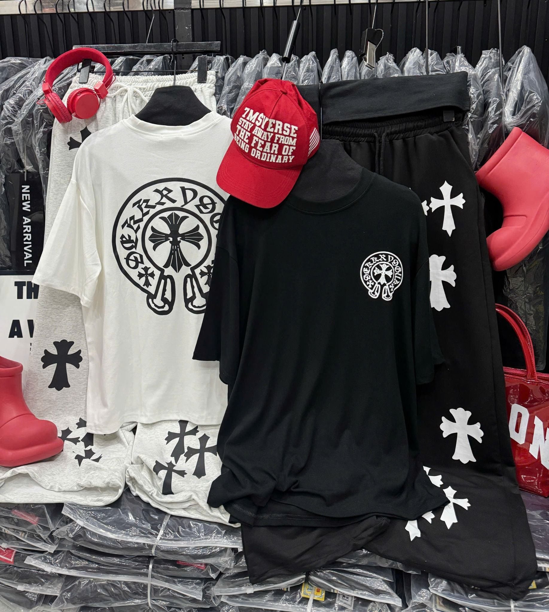  Set áo phông Chrome Hearts mix quần suông ống rộng - ĐEN - G133 