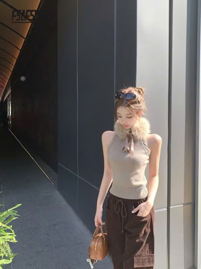  Áo len yếm cổ lọ kèm dây cổ lông QC - Z27 