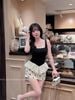A64 Set áo hai dây bản to form ôm lai phối bèo mix chân váy chấm bi - Z274 (EO S<68, M<72)