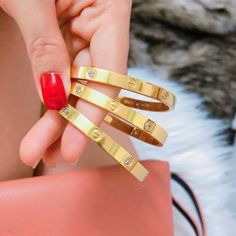  VÒNG TAY TRƠN ĐÍNH ĐÁ - VÀNG - PK7 