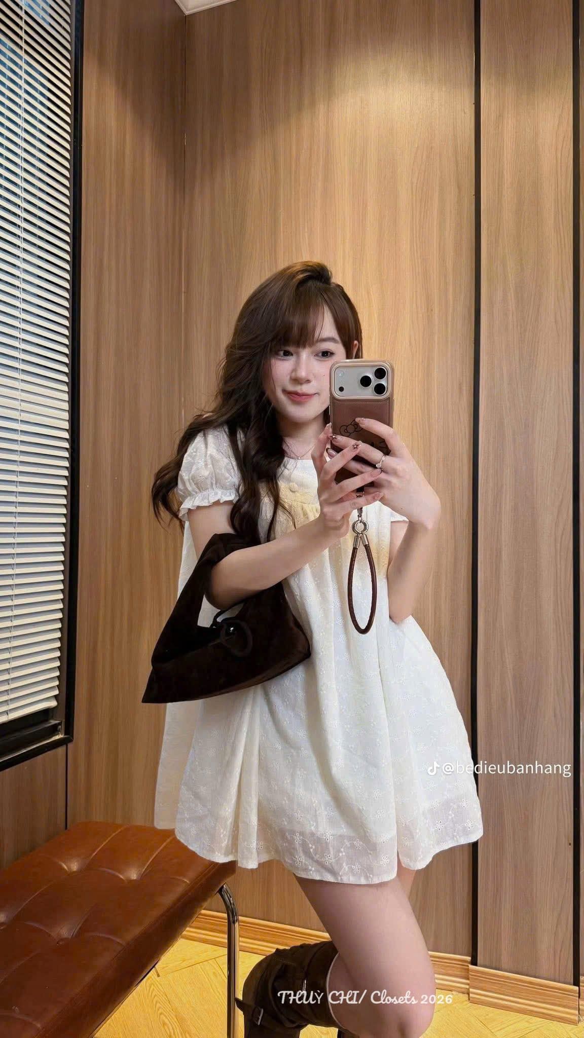  Váy babydoll cổ sen tay phồng ren hoa bồng siêu dễ thương - K186 