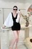 Váy thun đen cổ V body tay bồng trắng siêu hot - K312