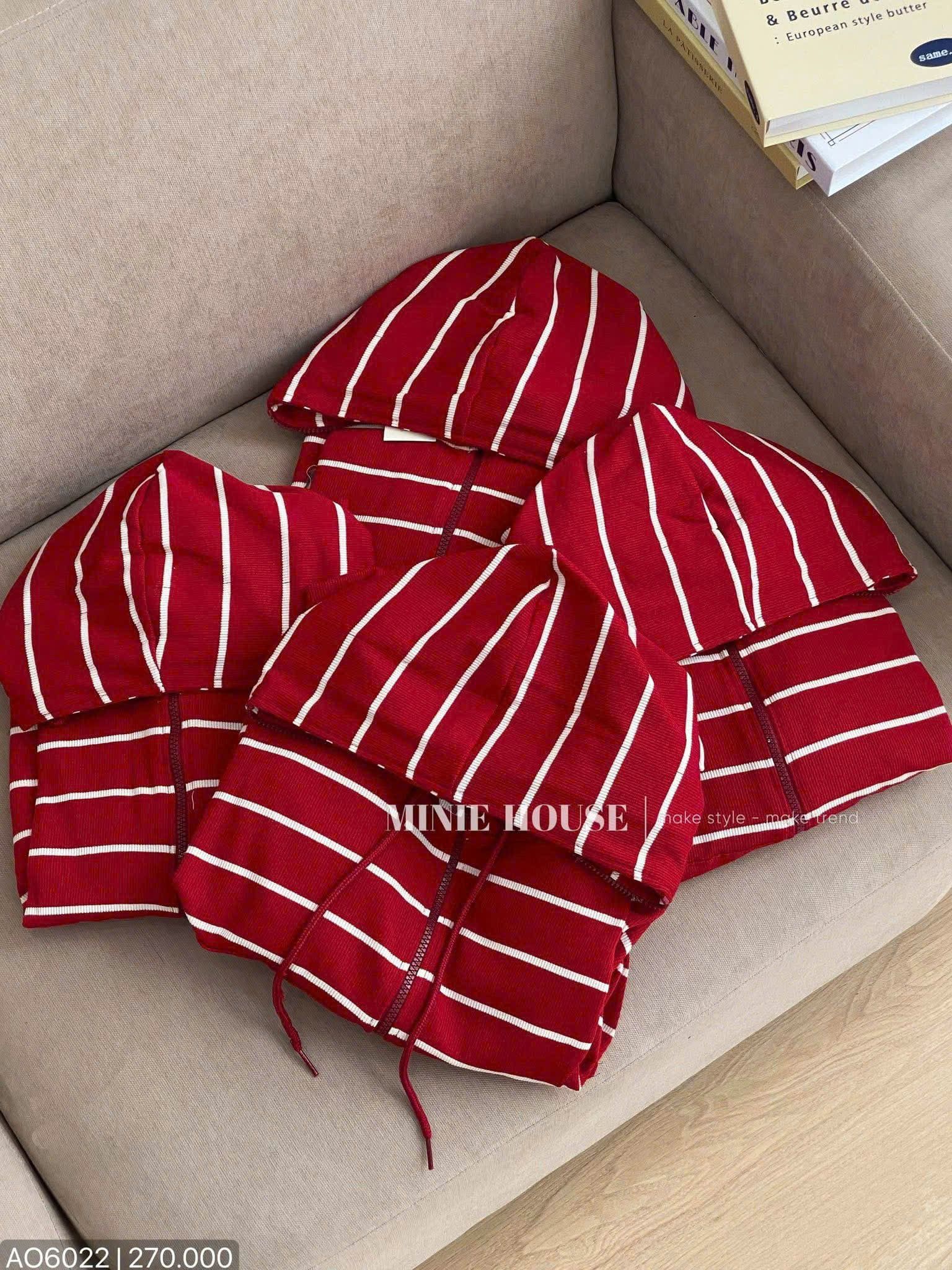  Áo khoác kẻ sọc có nón - ĐỎ - G199 