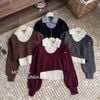 Set len 2 món áo cổ bẻ sát nách kèm len dài cổ còn croptop - ĐỎ - N160 H106