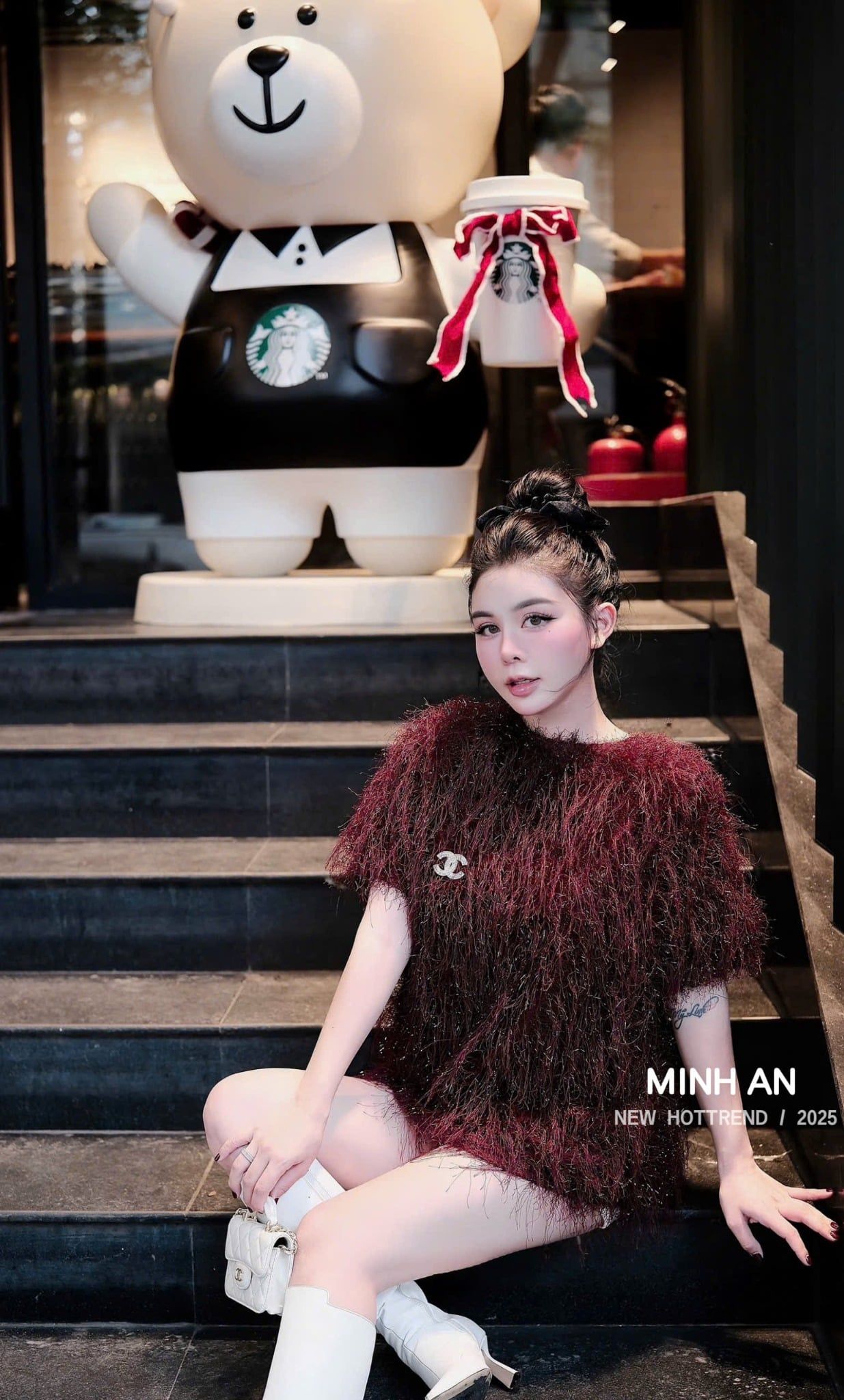  Áo suông phọt dài lông vũ tua rua kèm tag chanel - ĐỎ - G76 