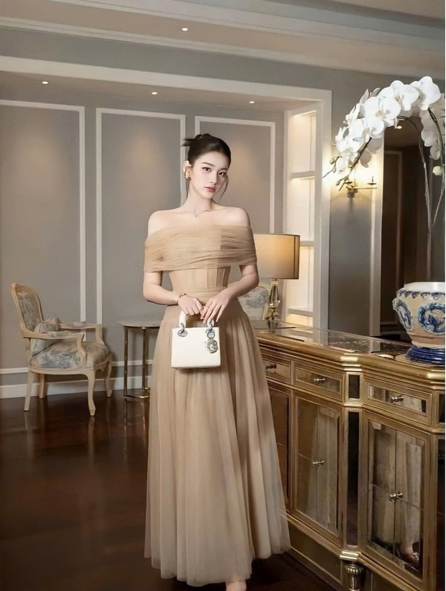  Đầm thiết kế trễ vai ren lưới xoè tầng siêu sang - G286 (EO S<68, M<72, L<76) 