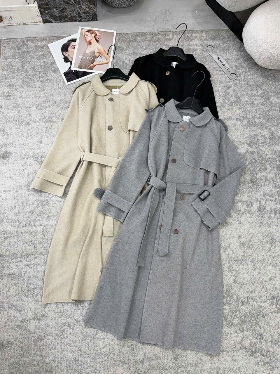  Áo mangto dáng dài chất dạ ép kèm đai phối cúc gỗ - BE - C105 ( FREESIZE <58KG ) 