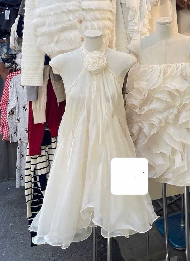  Đầm cổ yếm đính hoa dính tùng xòe 2 lớp dễ thương - E278 