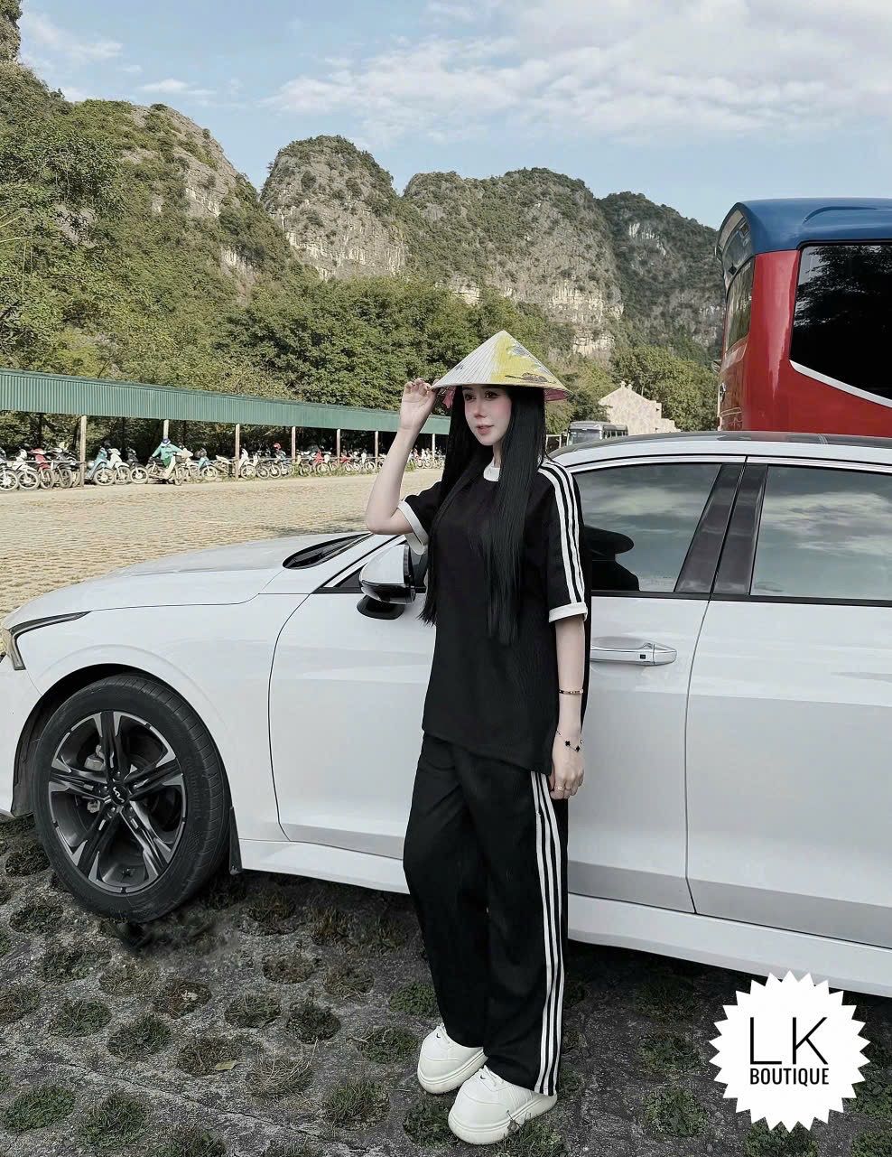  Set áo in chữ ADD kẻ sọc mix quần suông dáng dài - ĐEN  - K127 