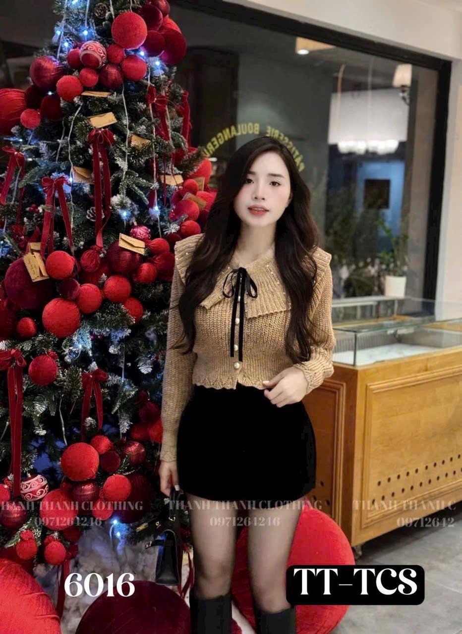  Áo len cổ vạt bèo cột nơ xinh xĩu - NÂU - E160 H100 