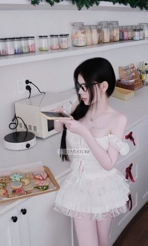  Váy tầng phối ren tiểu thư lưng chun - TRẮNG - Z4 