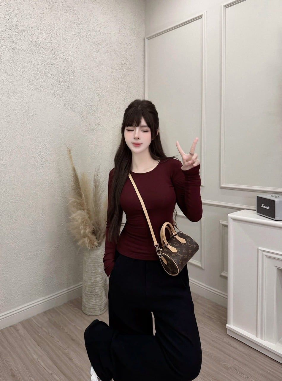  Áo thun giữ nhiệt áo tay dài cổ tròn - ĐỎ - C94 