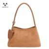 Túi kẹp nách tote chất da lộn tằng kèm túi da nhỏ - NÂU - C265