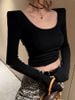 Áo croptop nữ tay dài cổ vuông chất liệu thun co giãn tốt - ĐEN - A372 (0)