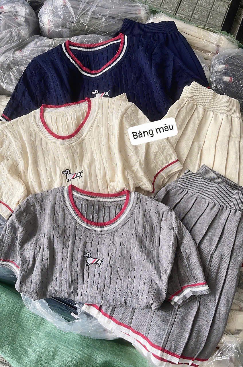  Set len thừng phối viền chó thome mix chân váy cạp chun - XANH - E194 H69 