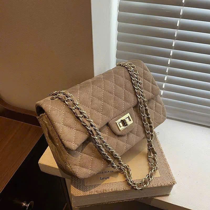  Túi ô trám chất da lộn form trung hot hit - GHI - Z178 (16x26x8 ) 