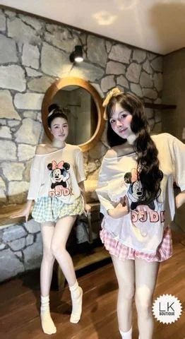  Set áo thun giấy in hình MICKEY mix quần bí kẻ - XANH - V114 