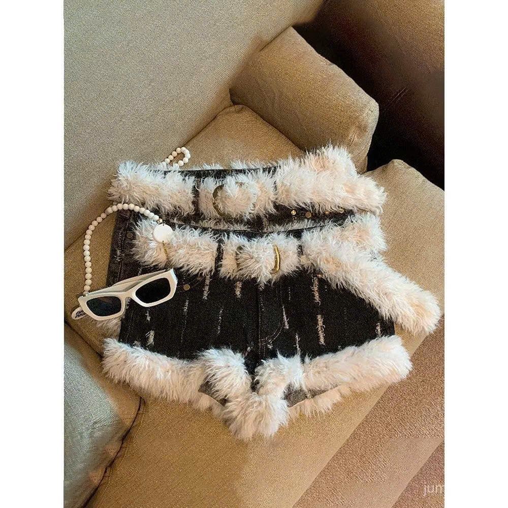  Quần đùi bò hoạt tiết phối lông kèm đai QCCC - G56 ( EO DƯỚI S<70, M<74, L<78 ) 