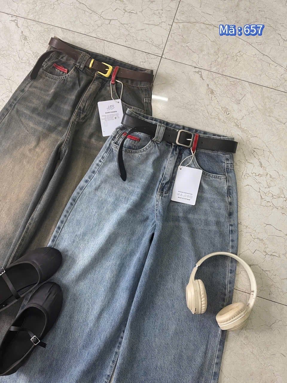  Quần jean suông ống đứng form basic ko kèm nịt - XANH - E56 (EO S<68, M<72, L<76) 