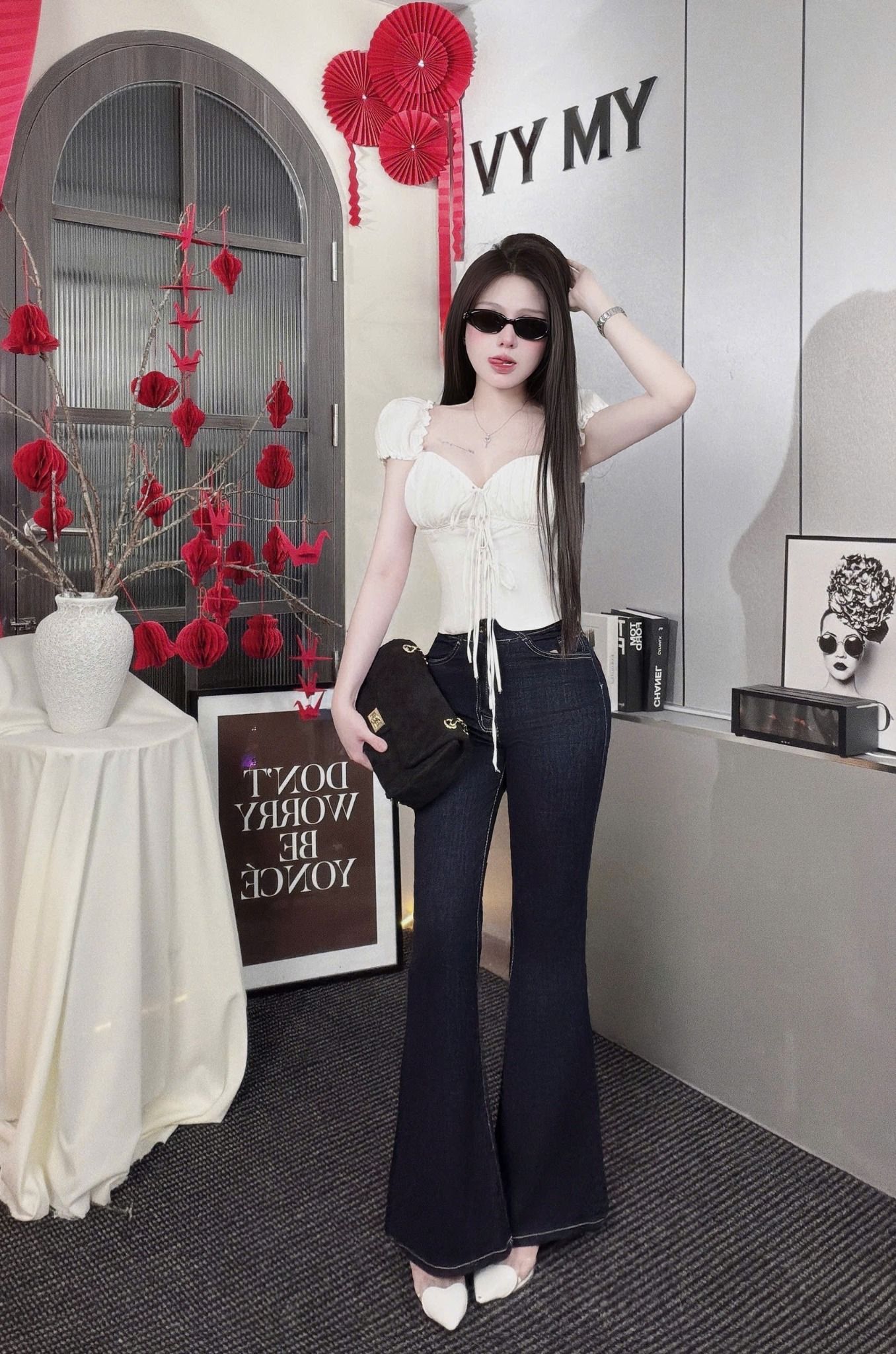 Áo cúp ngực tay bồng thắt dây có mút ngực - TRẮNG - Z02 