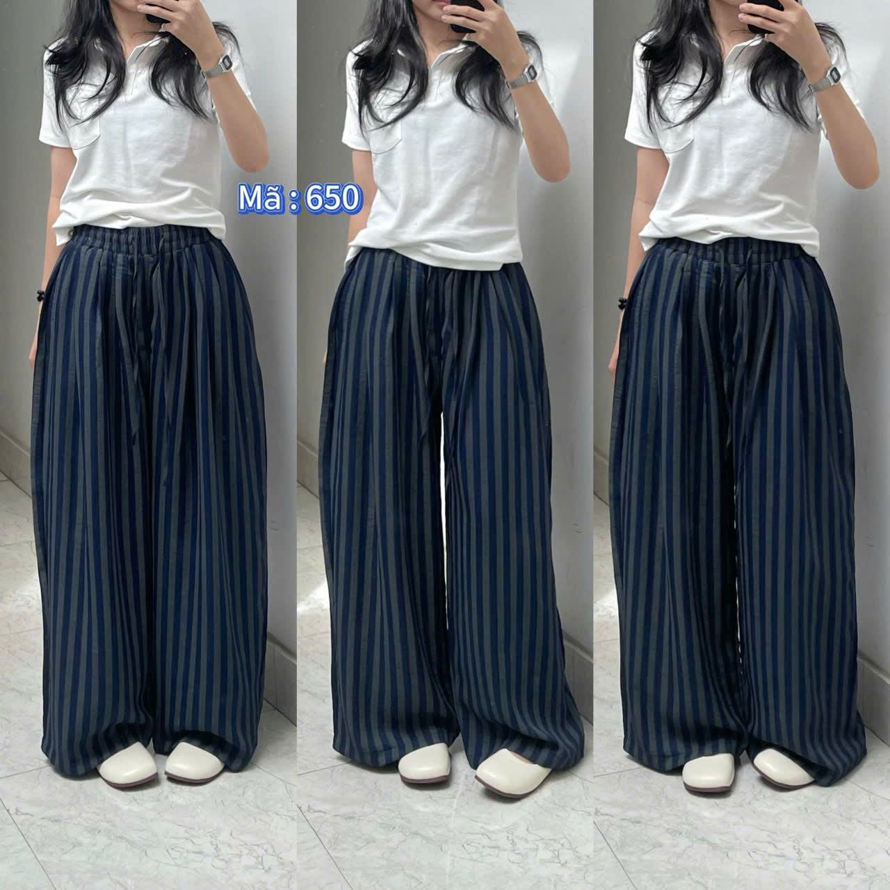  Quần suông kẻ lưng chun bản lớn dây rút màu ĐẬM - XANH - Z21 (DÀI 98CM) 