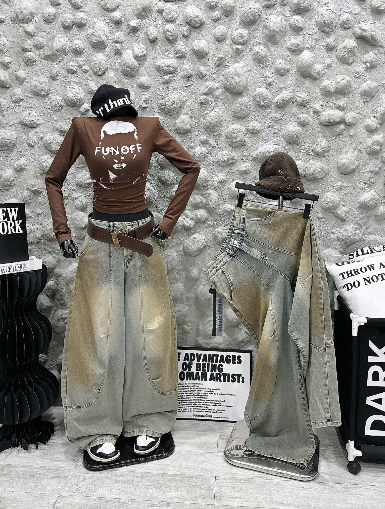  Quần suông ống rộng wash màu - C221 ( eo S<72, M<76 ) (  DÀI 107CM ) 