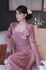 Set áo dài nhung kim sa đúp lót 2 lớp mix quần lụa dài - HỒNG - Q42 (EO S<68, M<72)