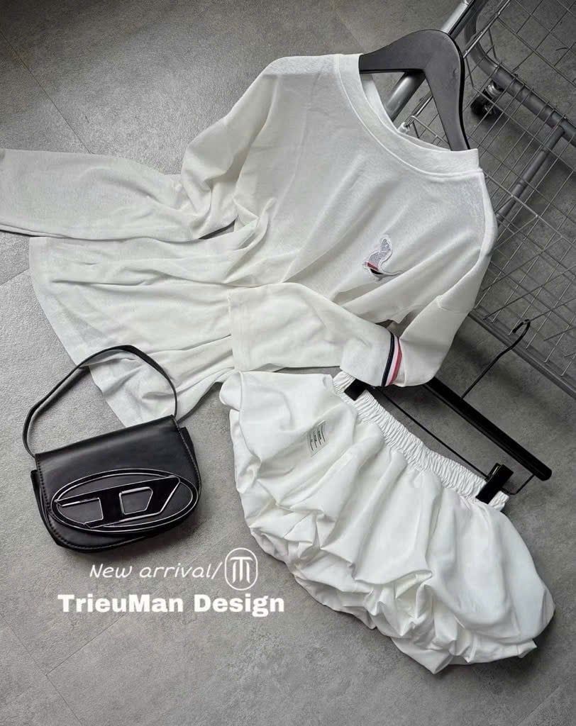  Set bộ thun giấy áo tay dài thome mix quần bí - TRẮNG - H16 ( MÀU VÁY , ÁO DÀI 70CM, CV DÀI 35CM < 58KG ) 