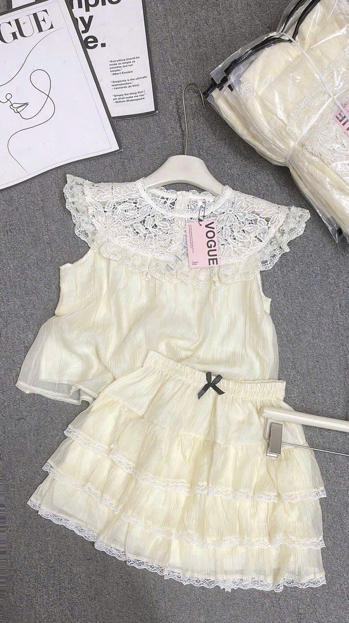  Set áo tay hến ren cổ mix chân váy xòe tầng - N153 H79 