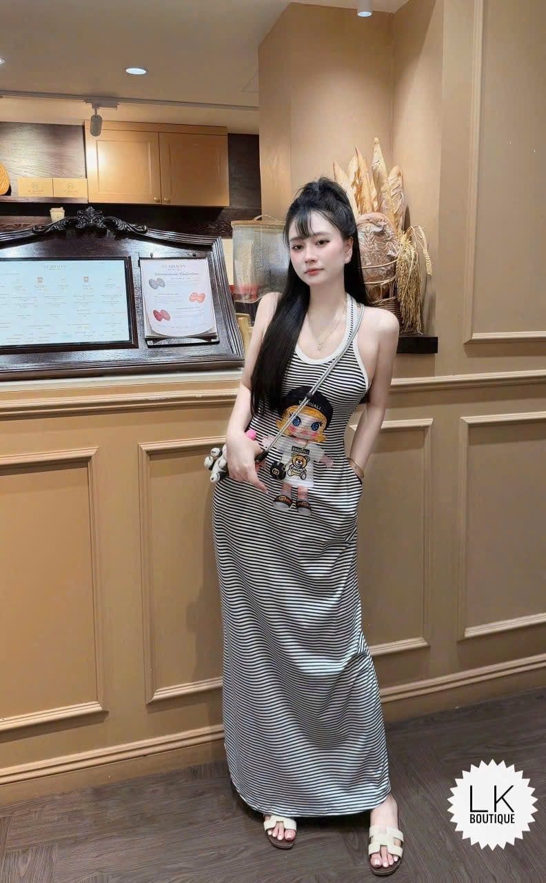  Váy dáng dài kẻ sọc in hình họa tiết dễ thương - L32 