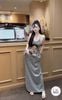 Váy dáng dài kẻ sọc in hình họa tiết dễ thương - L32