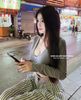 Set áo tay dài croptop mix quần suông kẻ sọc tặng kèm gấu - C179 ( eo S<70, M<74 ) (0)