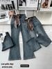 Quần jeans ống loe cạp cao chất co giãn - ĐẬM - N61 ( eo S<66 , M<70, L<74 ) DÀI 100CM
