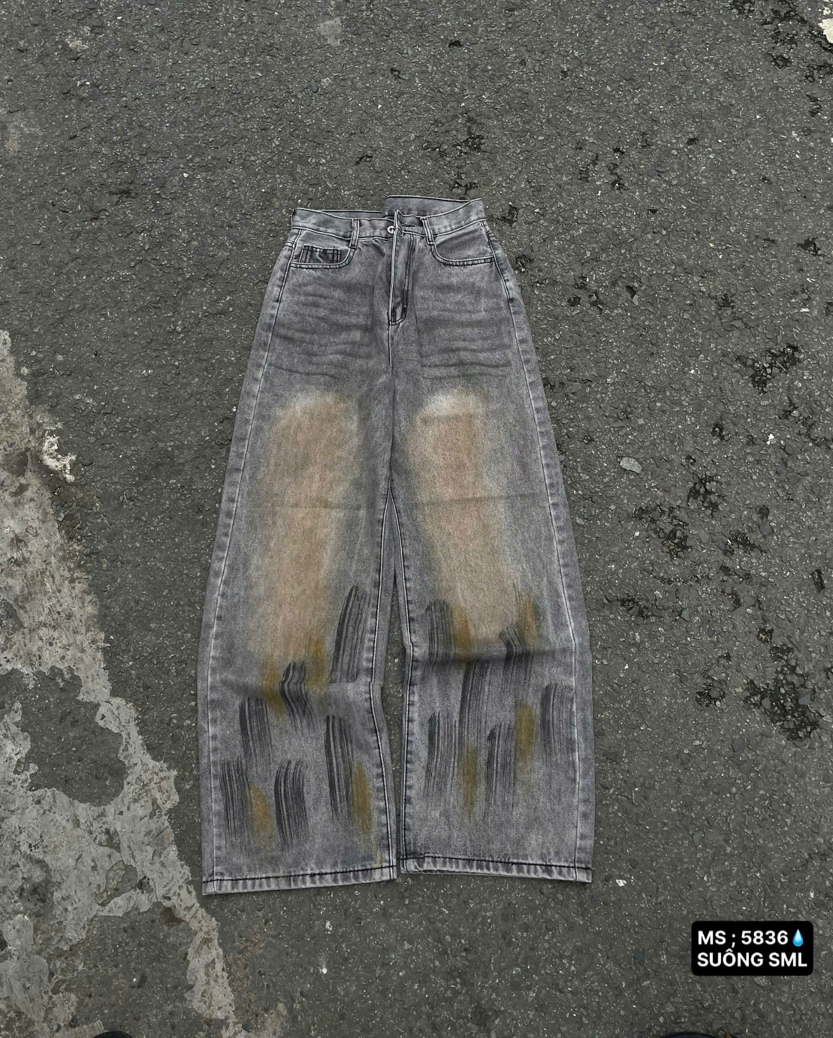  Quần suông rộng họa tiết vệt sơn form siêu đẹp - E185 ( eo S<64, M<68, L<72 ) 