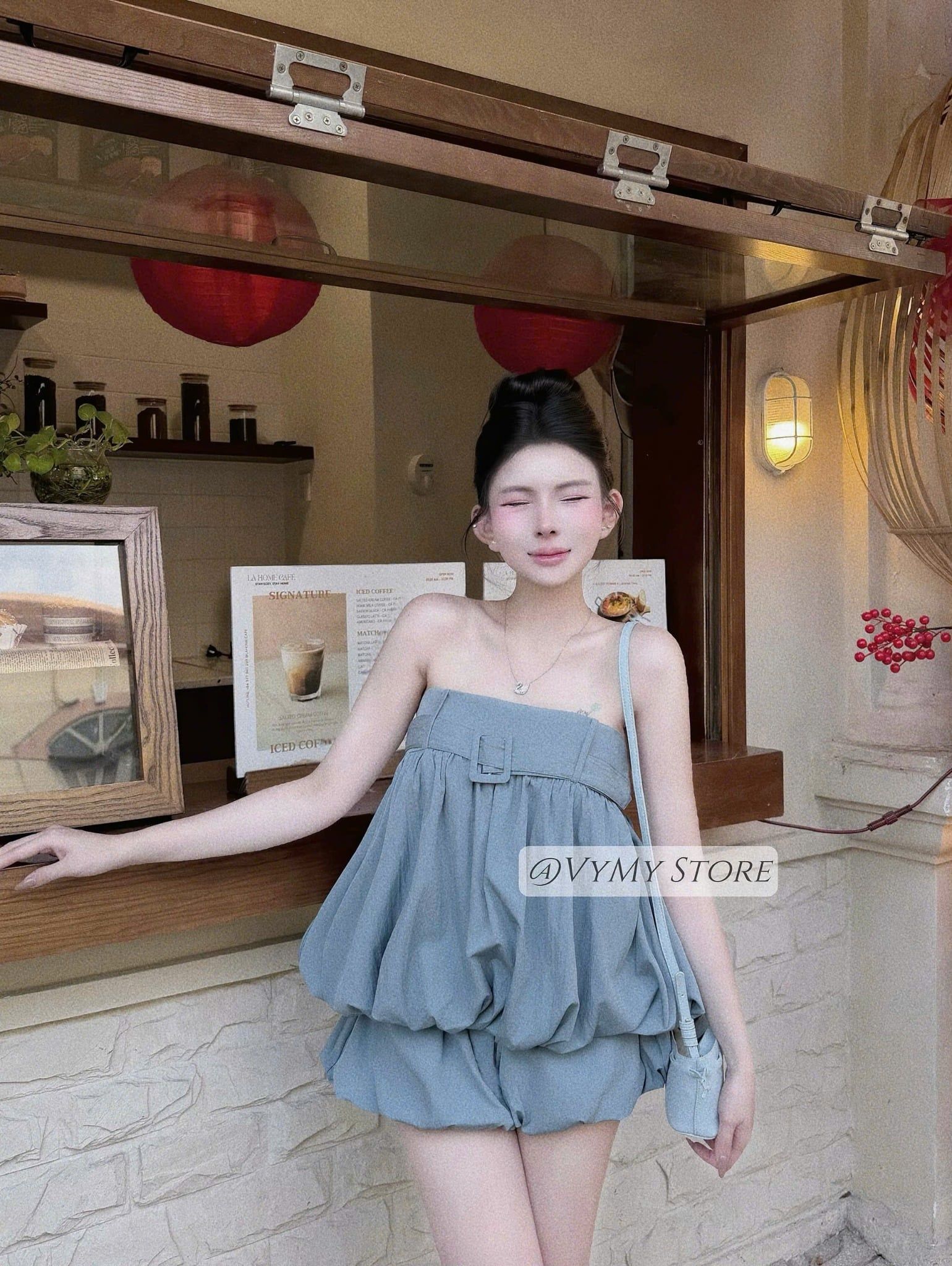  L9 A243 Set áo hai dây đại ngực mix quần bí dáng ngắn - XANH - G169 