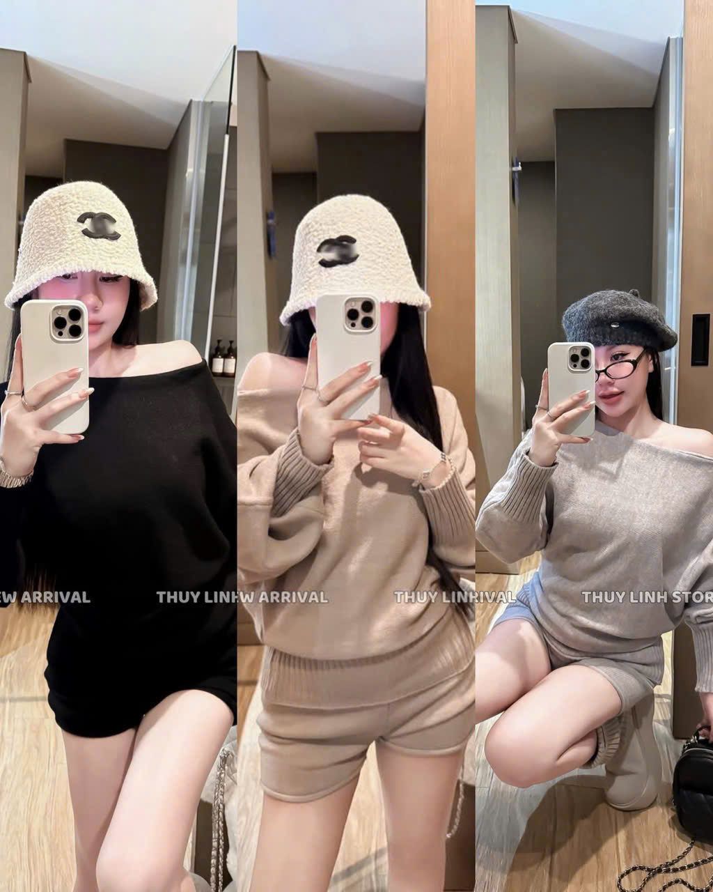  Set len áo lệch vai mix quần short cạp cao - ĐEN - N183 