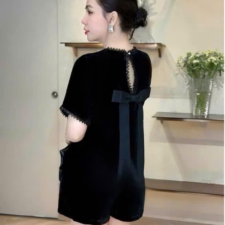  Set bộ nhung áo hở lưng nơ mix quần short - R120 (0) 