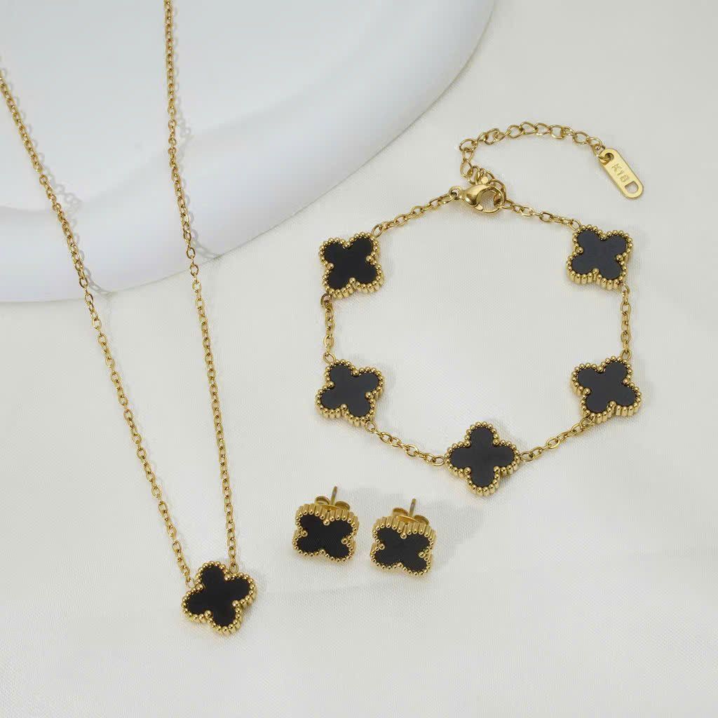  Set phụ kiện 3 món bông tai + dây chuyền + lắc tay - ĐEN - K2 