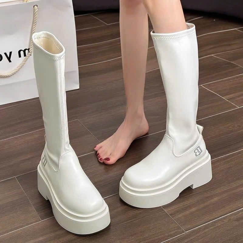  BOOT đế bánh mì cổ cao hack dáng - KEM - H50 