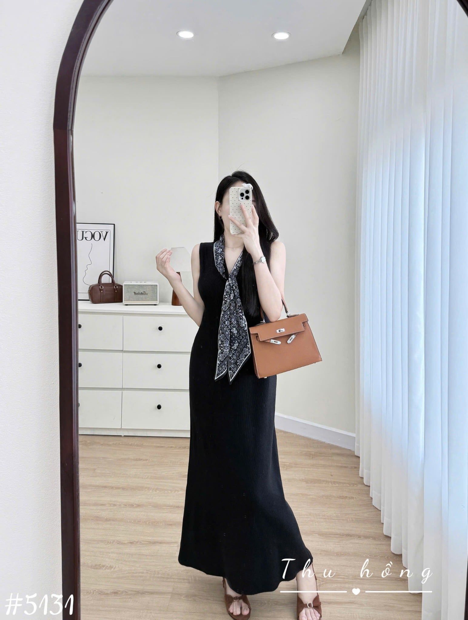  Đầm len cổ v dáng suông chất len gân dày dặn kèm khăn lụa - ĐEN - C32 ( 120cm ) d156 
