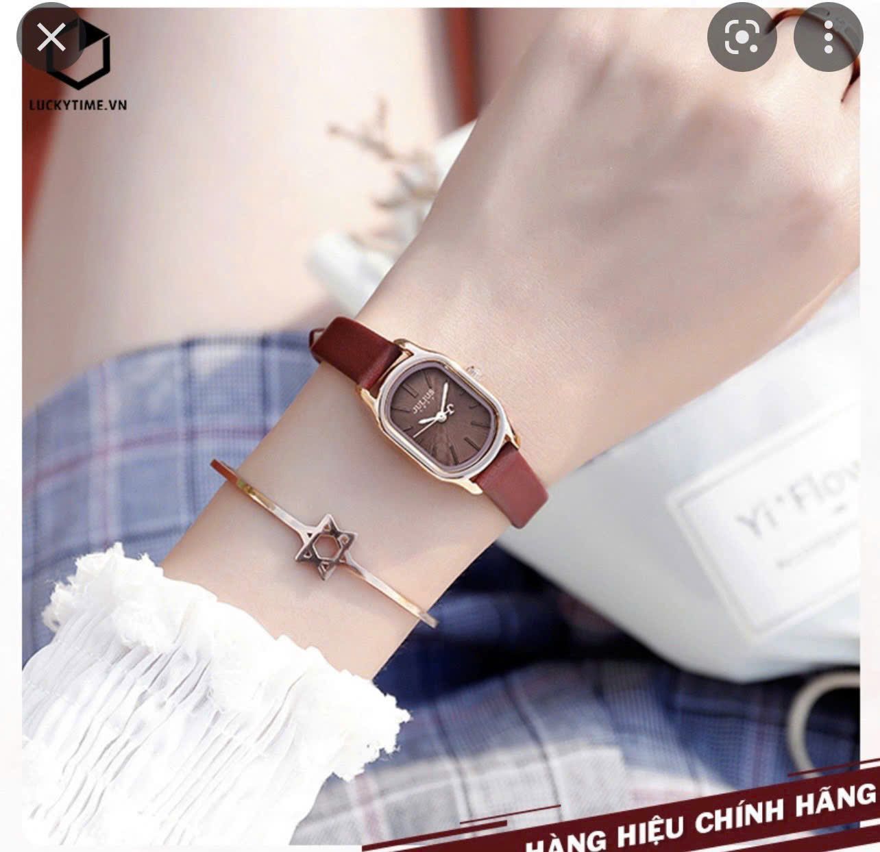  Đồng hồ JULIUS mặt VUÔNG mini quai da nâu - DH9 ( MÃ 2 ) 