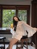 Set 2 món áo cổ tròn tay xoè form babydoll mix quần nhún lưng chun phối bèo - H230