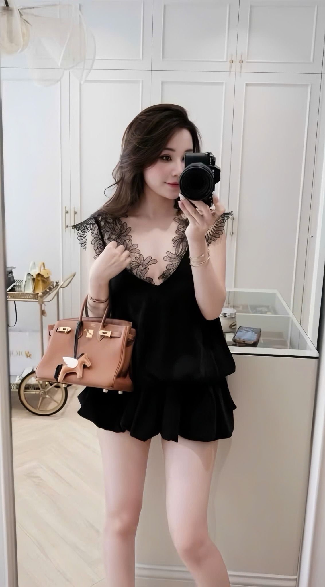  Đầm bo chun giữa phối ren dáng lỡ siêu sang - ĐEN - A389 (0) 