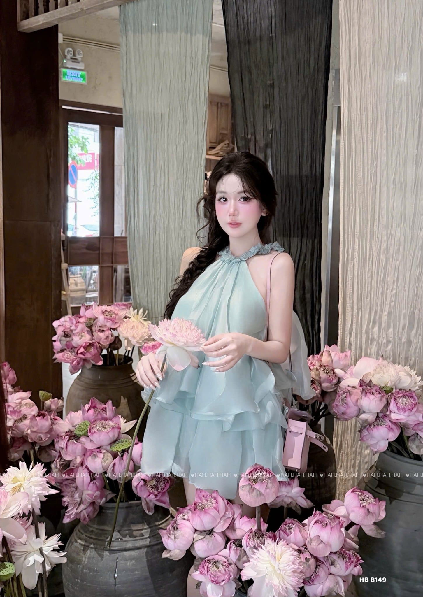  Váy yếm tơ phối tầng bèo tiểu thư siêu hot - XANH - V41 