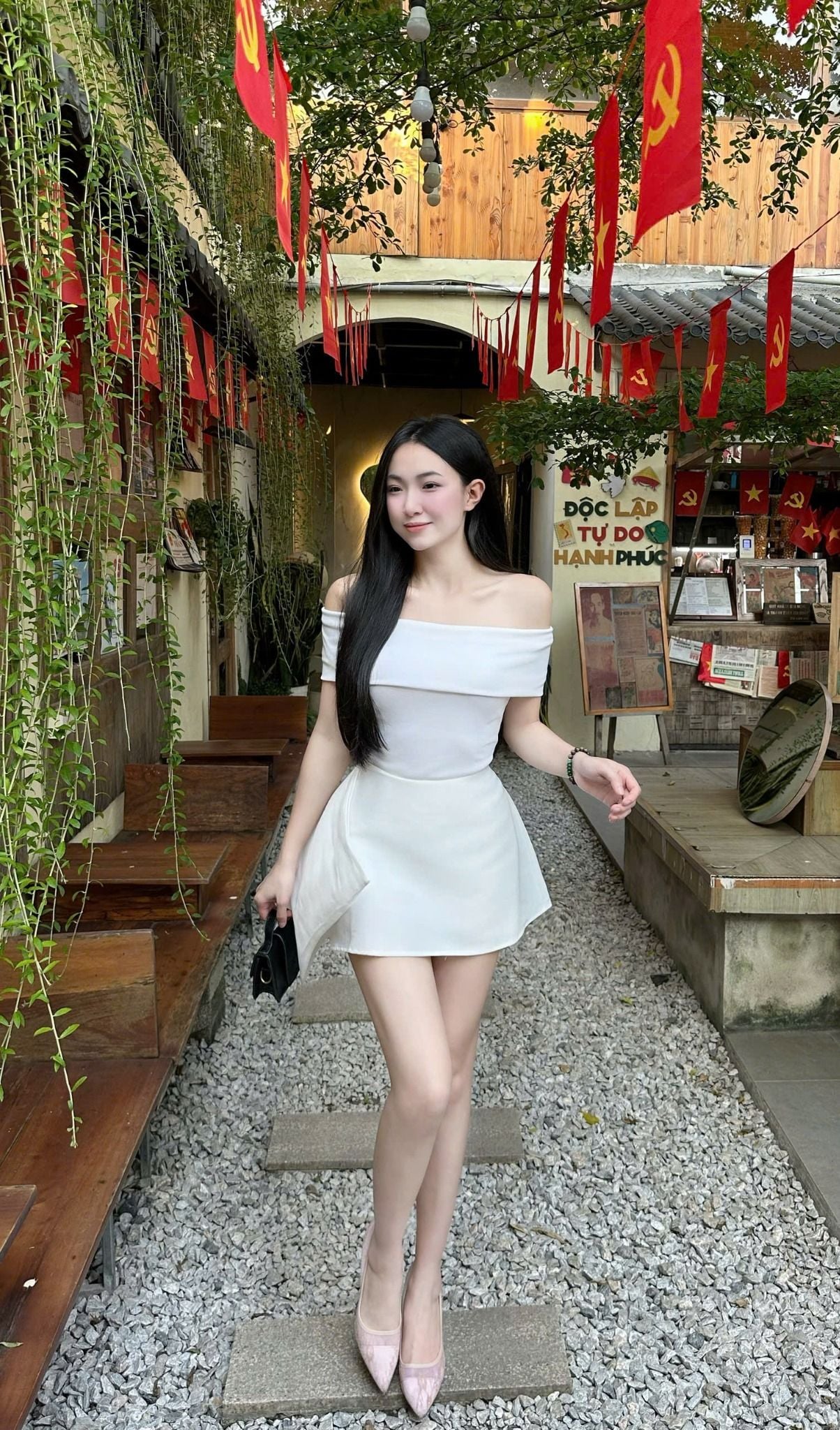  Set áo trễ vai mix chân váy tafta form dáng sang chảnh - TRẮNG - C224 (eo S<72, M<76) H44 