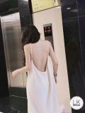  Đầm 2 dây suông hở lưng họa tiết MÔI - TRẮNG - K37 
