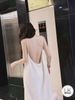  Đầm 2 dây suông hở lưng họa tiết MÔI - TRẮNG - K37 